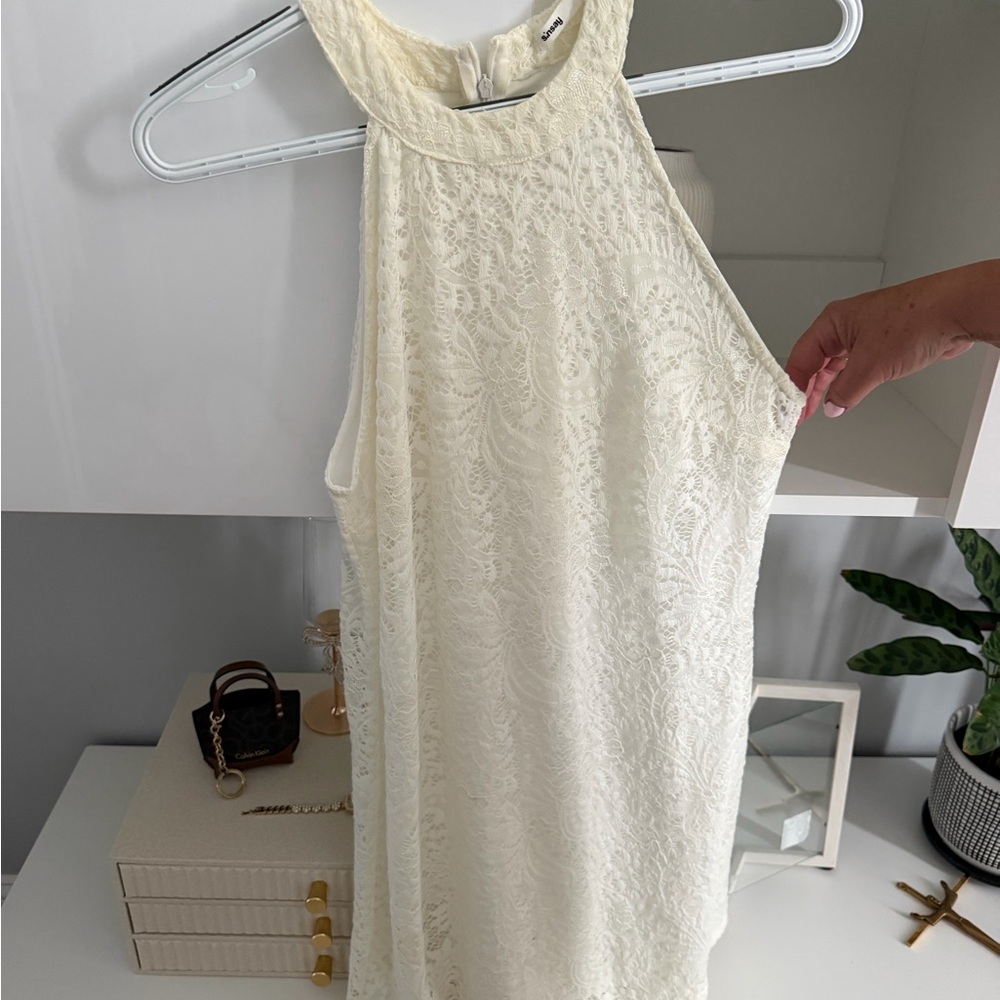 Cream Lace Halter Dress